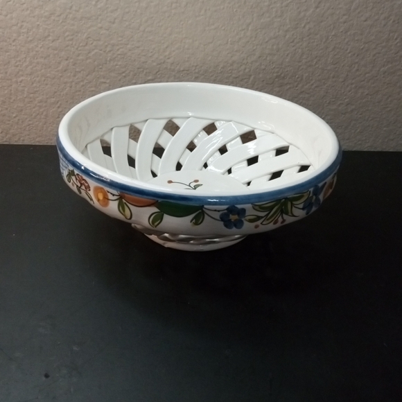 EXQUISITE Nazari Made in Portugal 8" Hand painted Reticulated Lattice Bowl - Picture 7 of 7